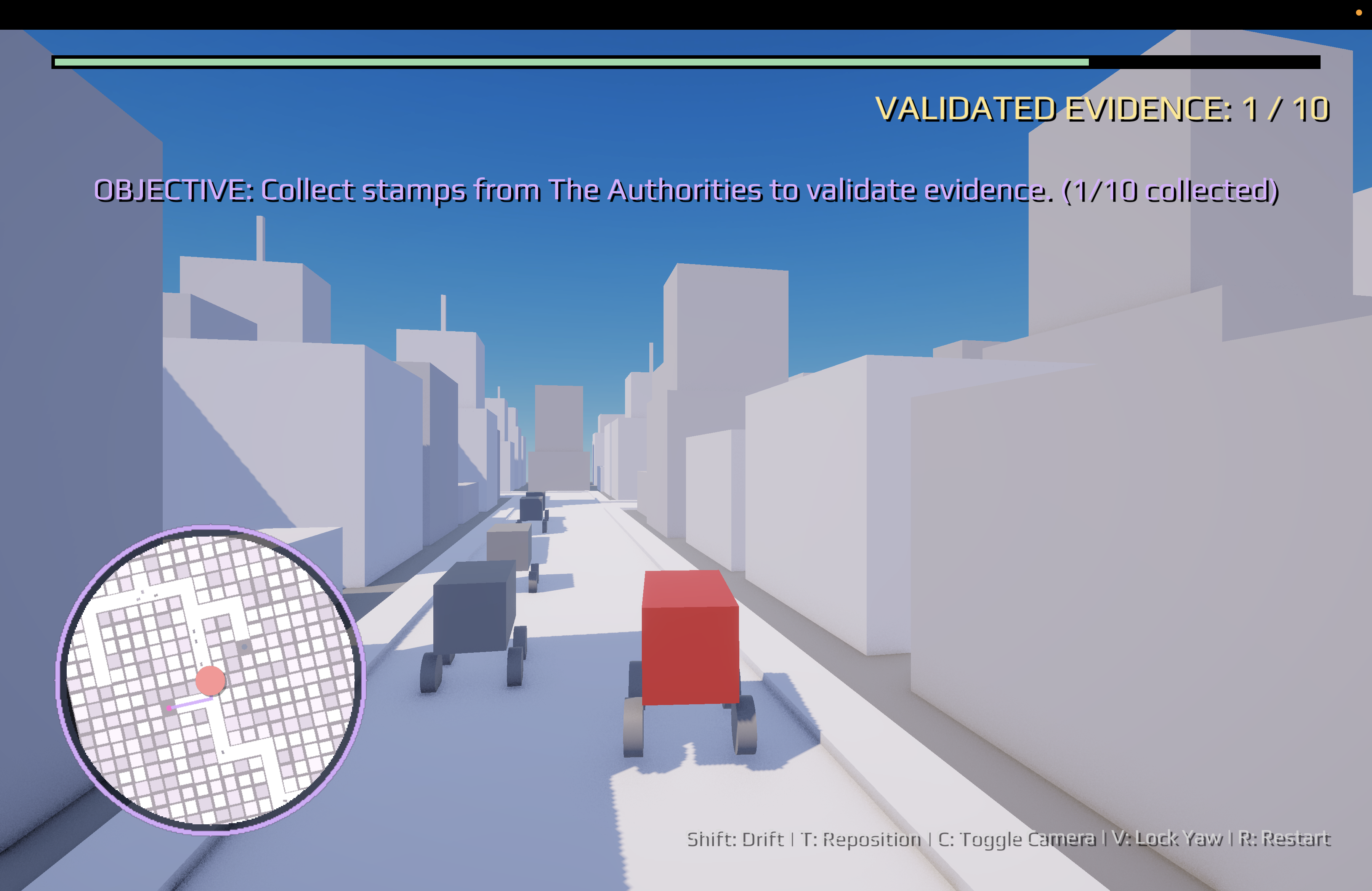 The player's car driving on a street with other cars